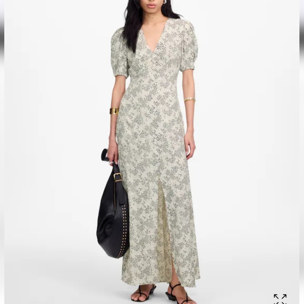 Madewell Puff-Sleeve V-neck Midi Dress in Floral - Harper Floral Ivory